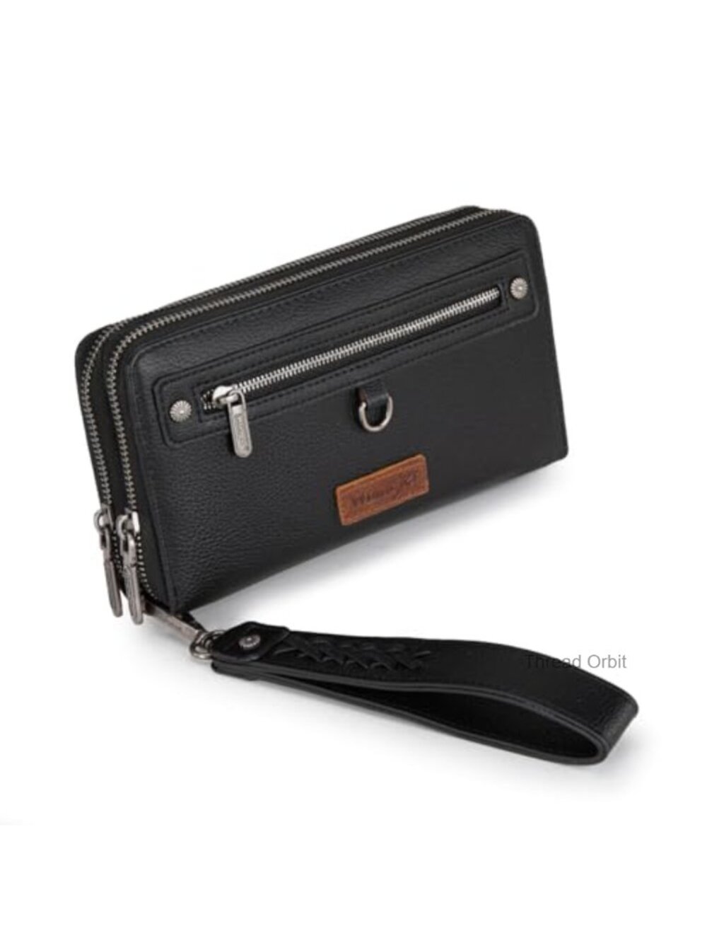 Large RFID Wristlet Wallet with Dual Zippered Compartments Faux Leather